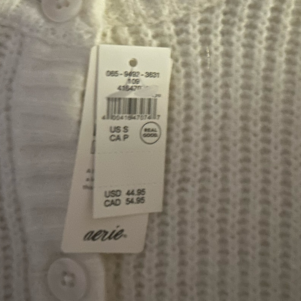 aerie Cream Short Sleeve Ribbed Button Cardigan - Picture 2 of 3